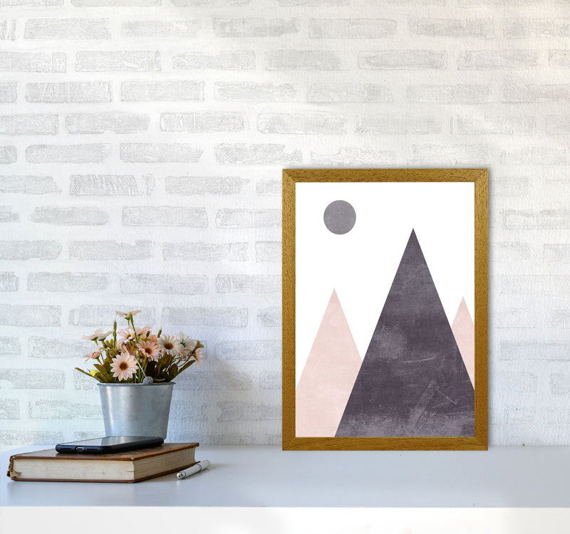 Mountains and moon pink cotton Art Print by Pixy Paper A3 Print Only