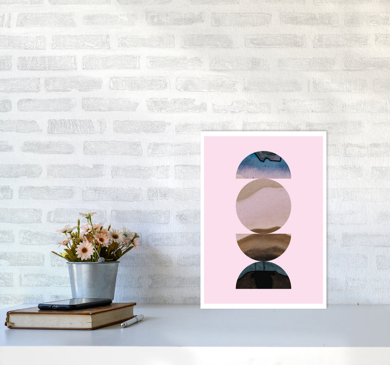 Abstract Circles Pink Background Modern Print A3 Black Frame