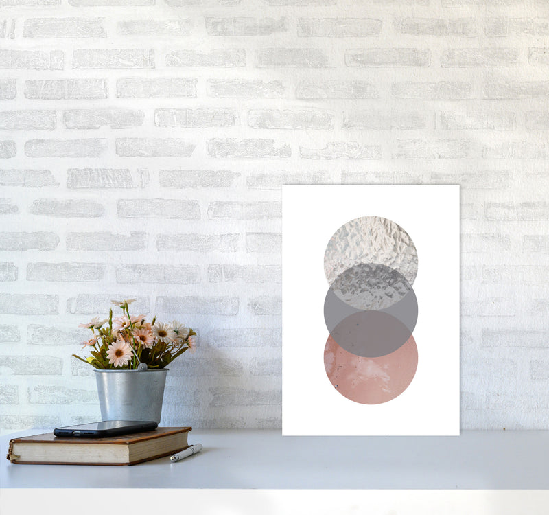 Peach, Sand And Glass Abstract Circles Modern Print A3 Black Frame