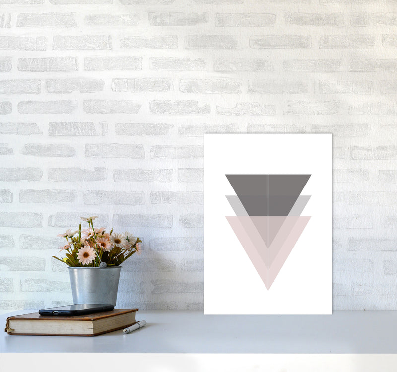 Black, Grey and Pink Abstract Triangles Modern Print A3 Black Frame