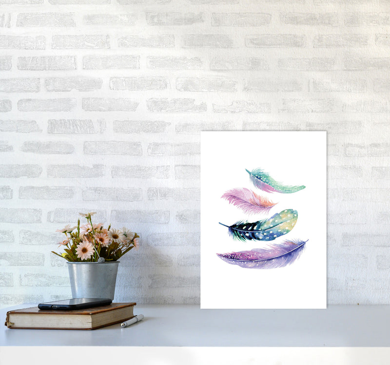 Turquoise And Purple Bird Feathers Abstract Modern Print A3 Black Frame