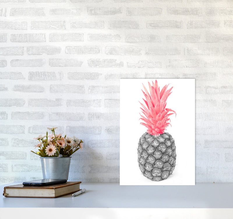Black And Pink Pineapple Abstract Modern Print, Framed Kitchen Wall Art A3 Black Frame