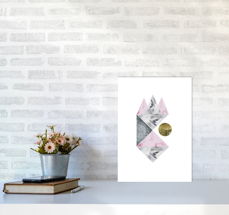 Pink And Grey Abstract Triangles Modern Print A3 Black Frame