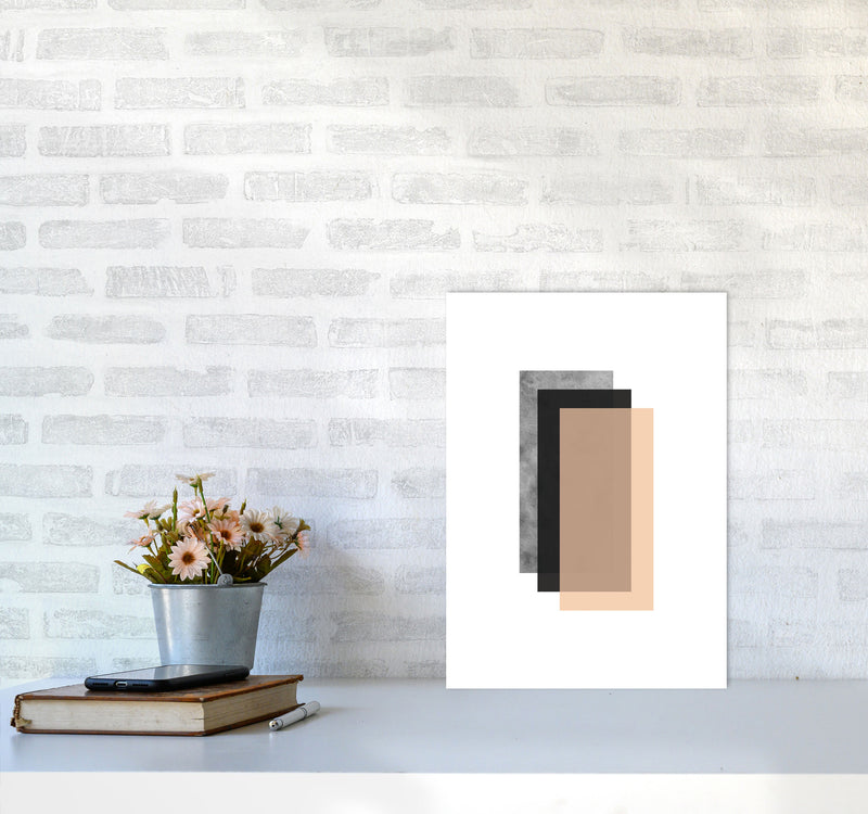 Peach And Black Abstract Rectangles Modern Print A3 Black Frame