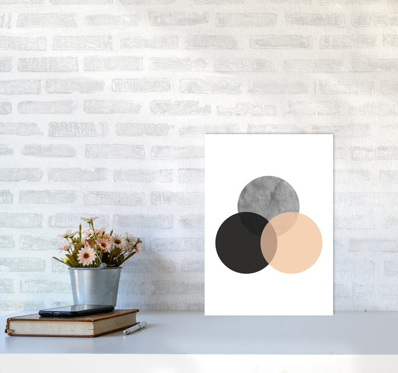 Peach And Black Abstract Circles Modern Print A3 Black Frame
