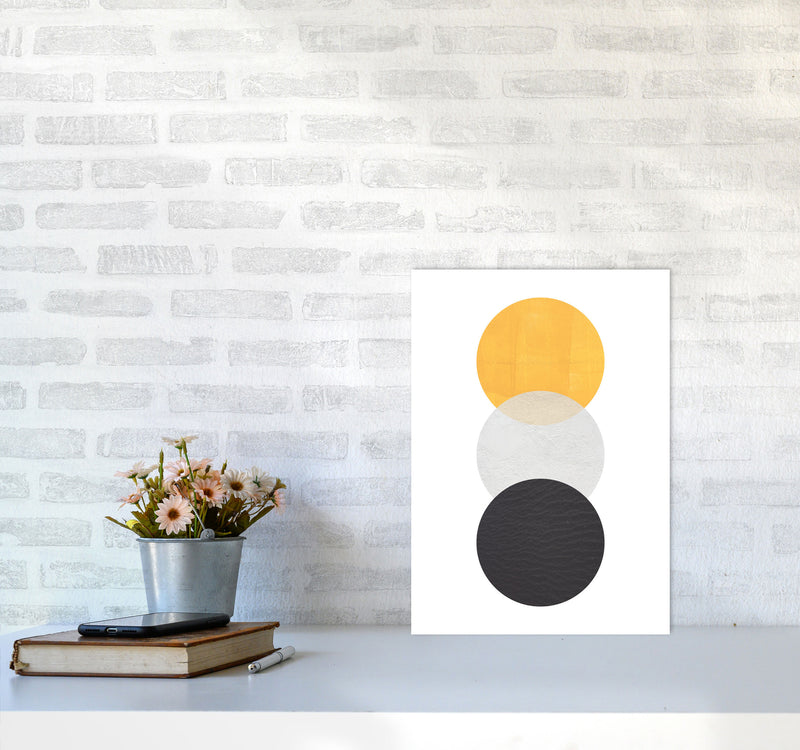 Yellow And Black Abstract Circles Modern Print A3 Black Frame