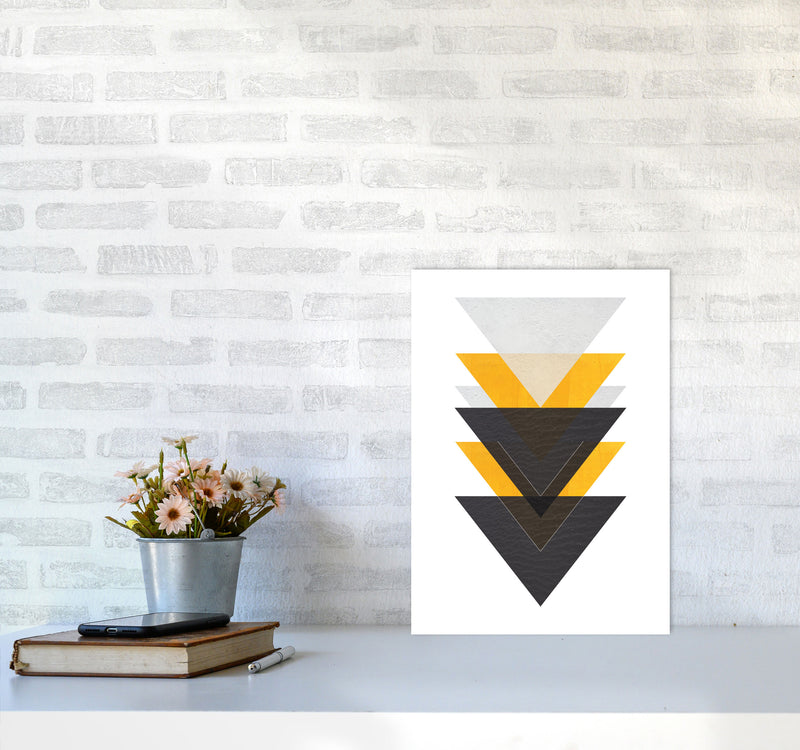 Yellow And Black Abstract Triangles Modern Print A3 Black Frame