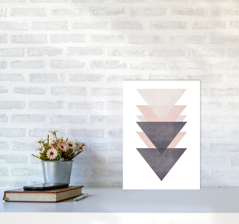 Cotton, Pink And Grey Abstract Triangles Modern Print A3 Black Frame