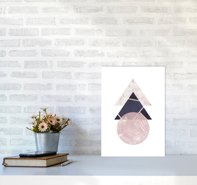 Pink And Navy Marble Abstract Triangles And Circle Modern Print A3 Black Frame