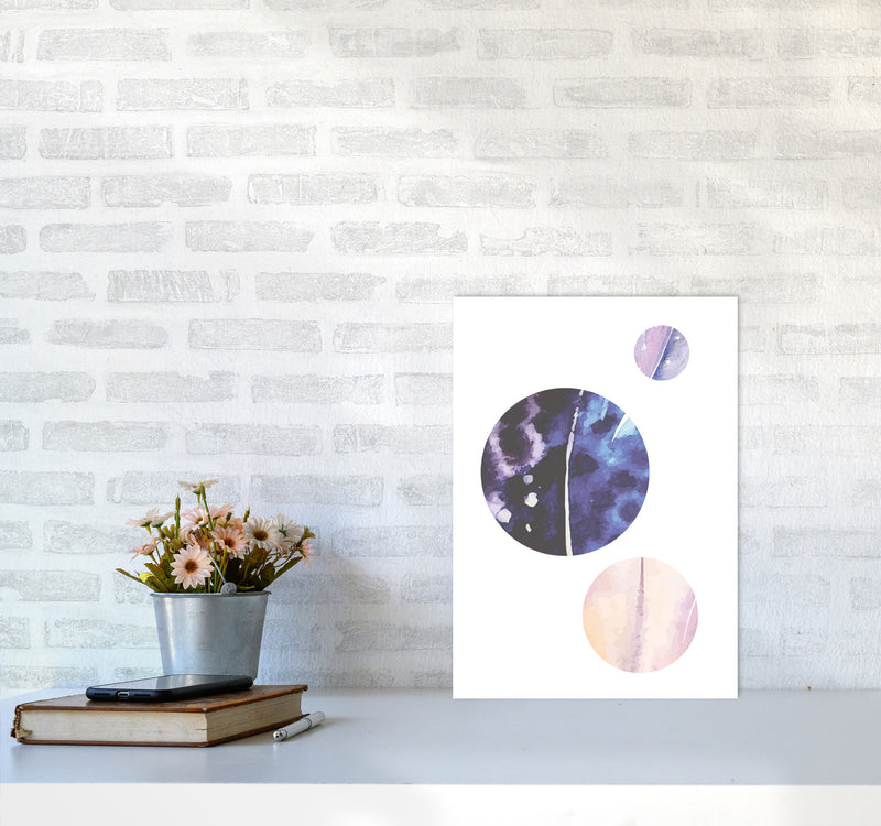 Pink And Purple Watercolour Planets Abstract Modern Print A3 Black Frame