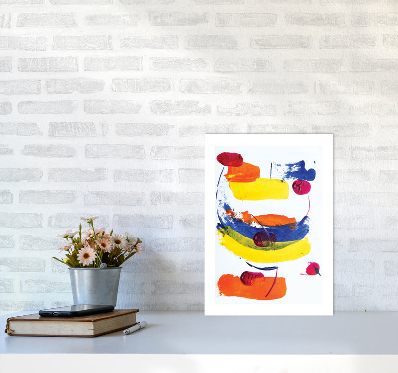 Bright Yellow, Blue and Red Abstract Paint Strokes Modern Print A3 Black Frame