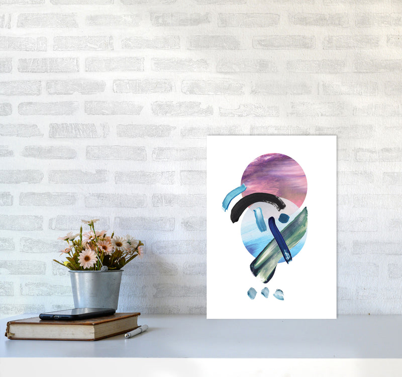 Purple And Blue Mixed Watercolour Abstract Modern Print A3 Black Frame