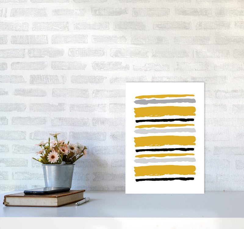 Mustard Contrast Abstract Stripes Modern Print A3 Black Frame