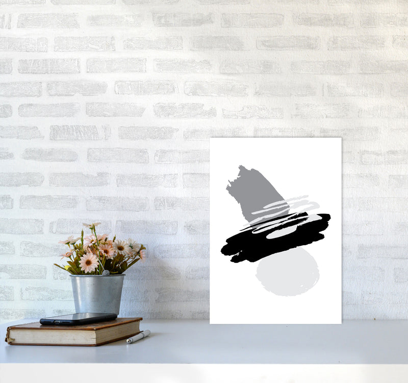 Black And Grey Abstract Paint Shapes Modern Print A3 Black Frame