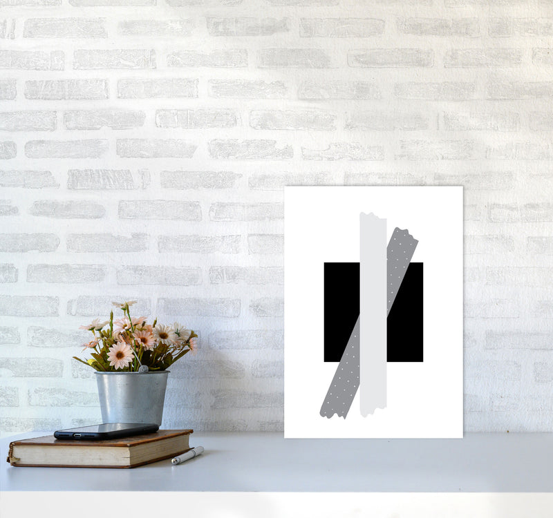 Black Square With Grey Bow Abstract Modern Print A3 Black Frame