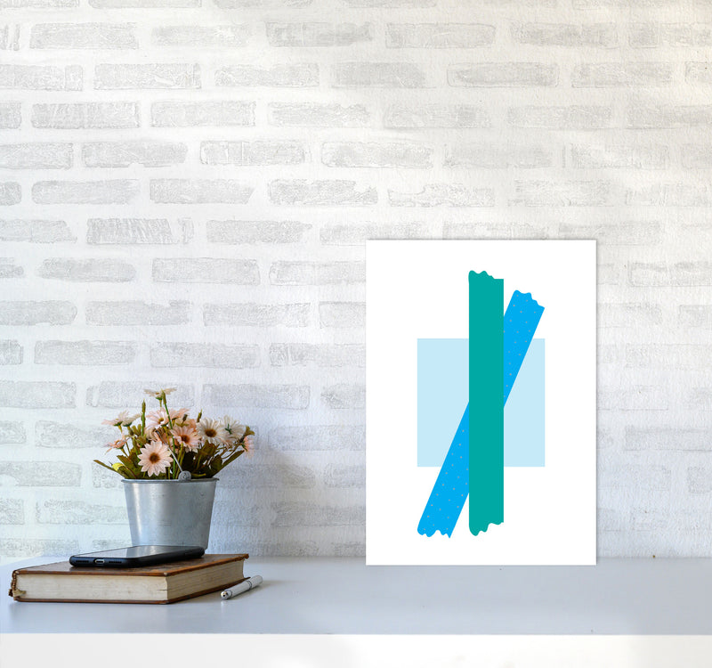 Blue Square With Blue And Teal Bow Abstract Modern Print A3 Black Frame