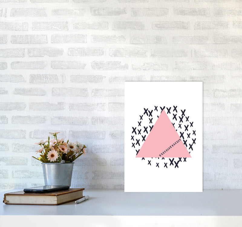 Pink Triangle With Crosses Abstract Modern Print A3 Black Frame