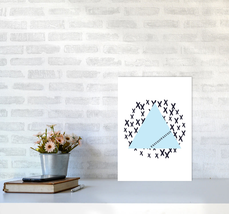 Blue Triangle With Crosses Abstract Modern Print A3 Black Frame