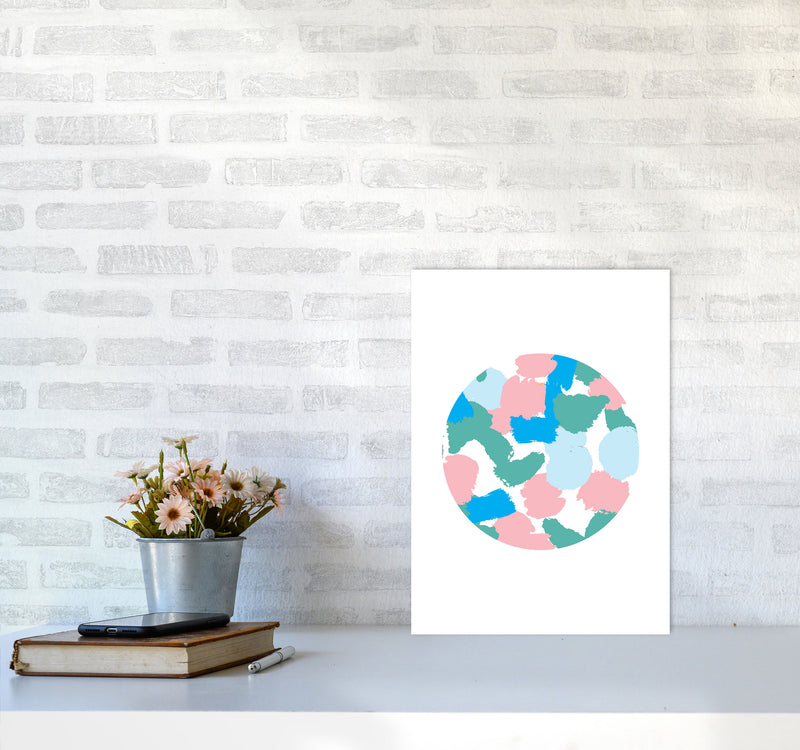 Pink And Green Paint Splodge Circle Abstract Modern Print A3 Black Frame