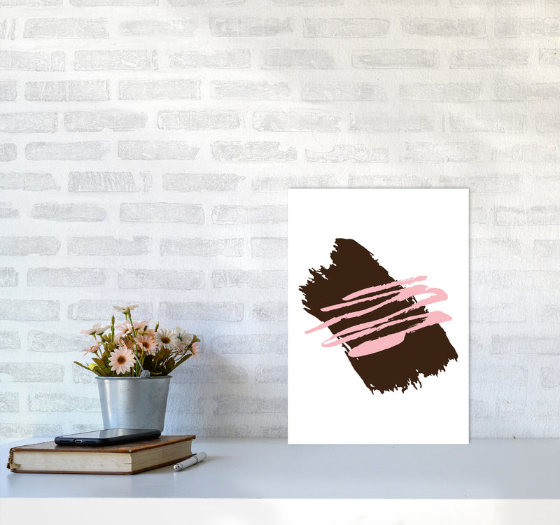 Black Jaggered Paint Brush Abstract Modern Print A3 Black Frame