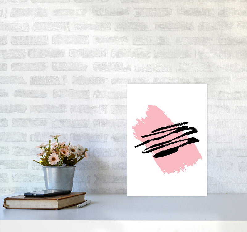 Pink Jaggered Paint Brush Abstract Modern Print A3 Black Frame