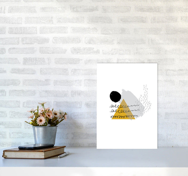 Mustard And Black Mountain Sun Abstract Modern Print A3 Black Frame