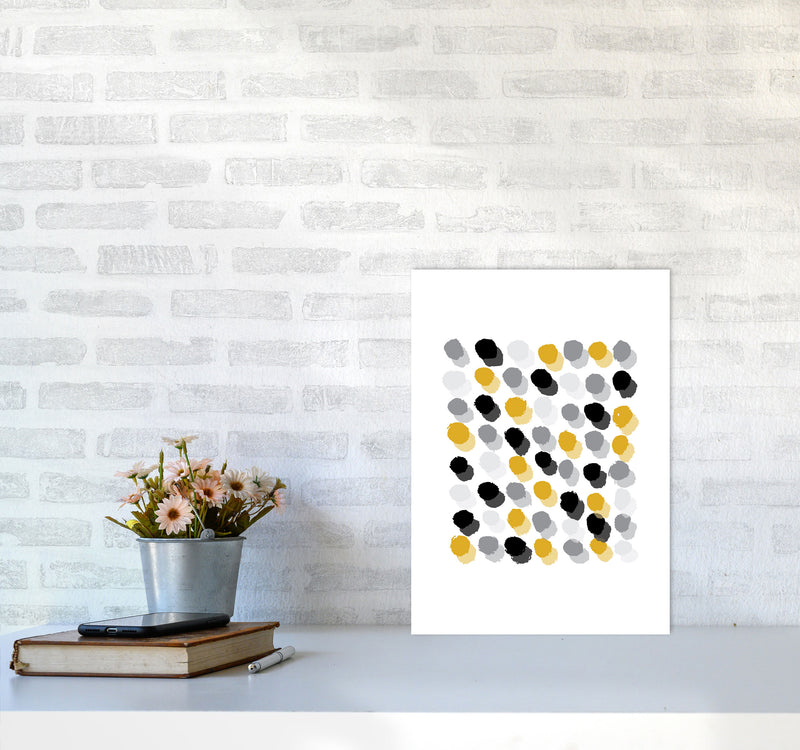 Mustard Polka Dots Abstract Modern Print A3 Black Frame