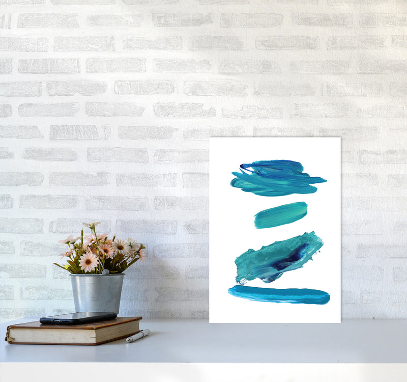 Turquoise Abstract Paint Strokes Modern Print A3 Black Frame