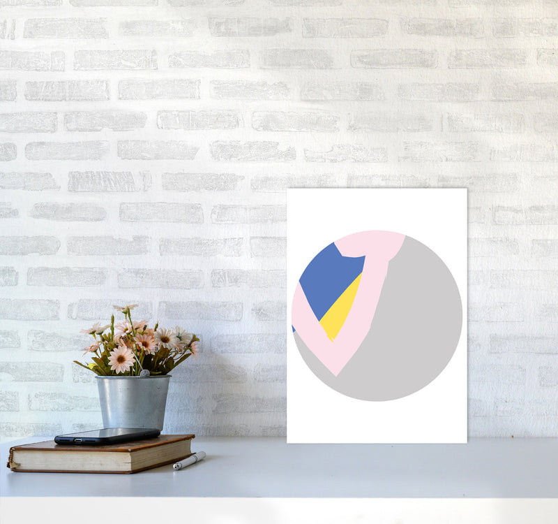 Grey, Pink And Navy Abstract Circle Modern Print A3 Black Frame