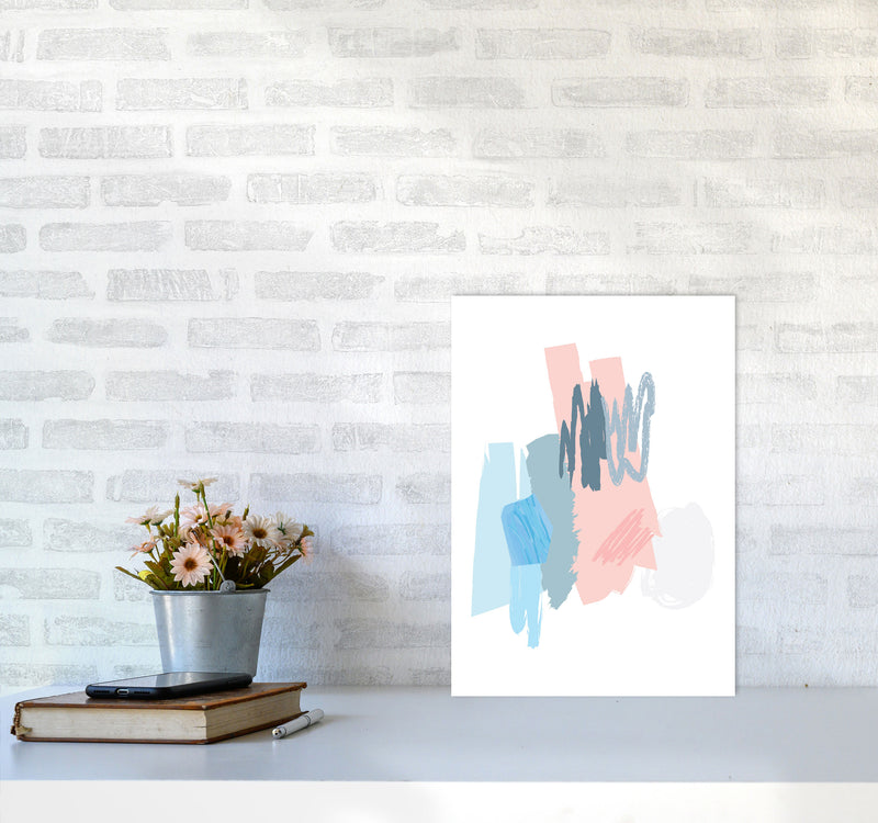 Blue And Pink Abstract Scribbles Modern Print A3 Black Frame