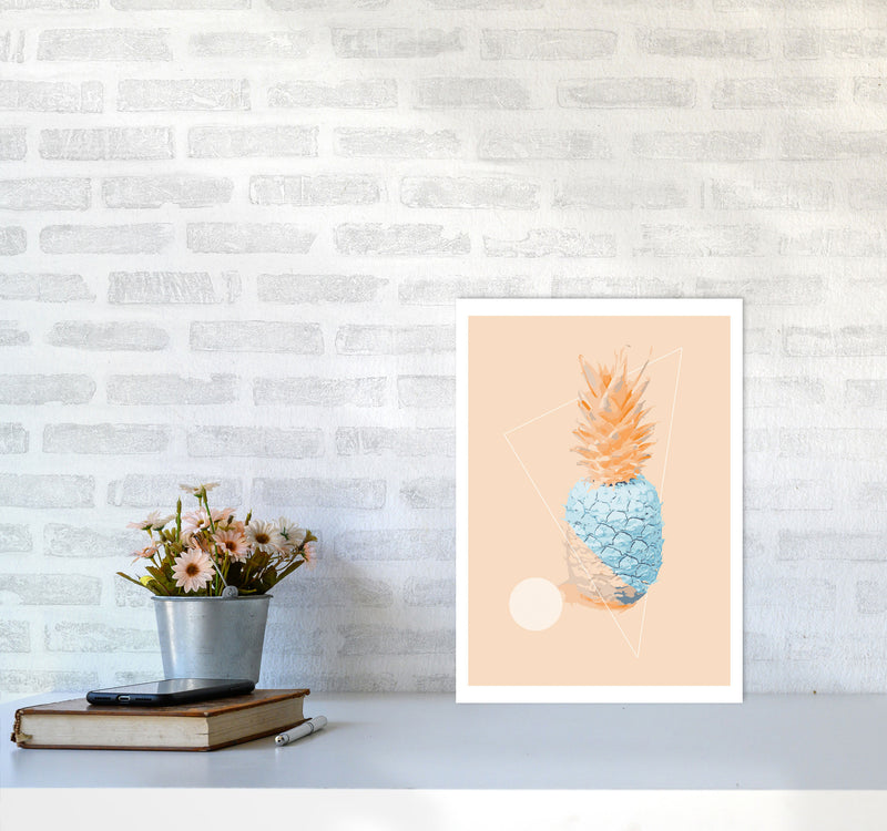 Blue And Pink Pineapple Modern Print, Framed Kitchen Wall Art A3 Black Frame
