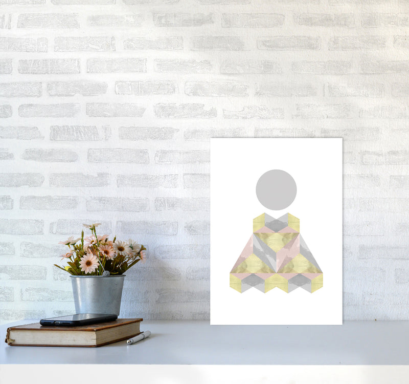 Gold, Pink And Grey Abstract Shapes Modern Print A3 Black Frame