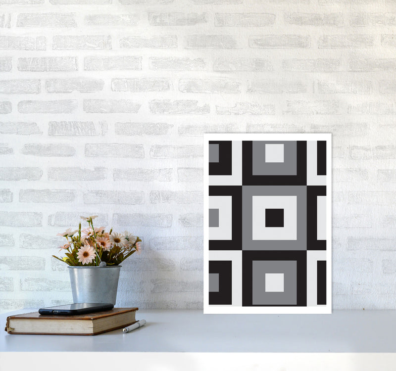 Grey Abstract Patterns 1 Modern Print A3 Black Frame