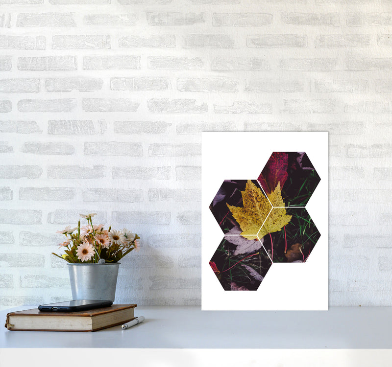 Leaf And Grass Abstract Hexagons Modern Print A3 Black Frame
