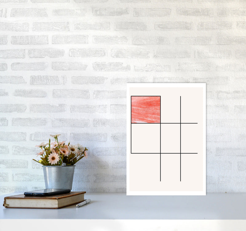 Abstract Red Crayon Geo 1 Modern Print A3 Black Frame