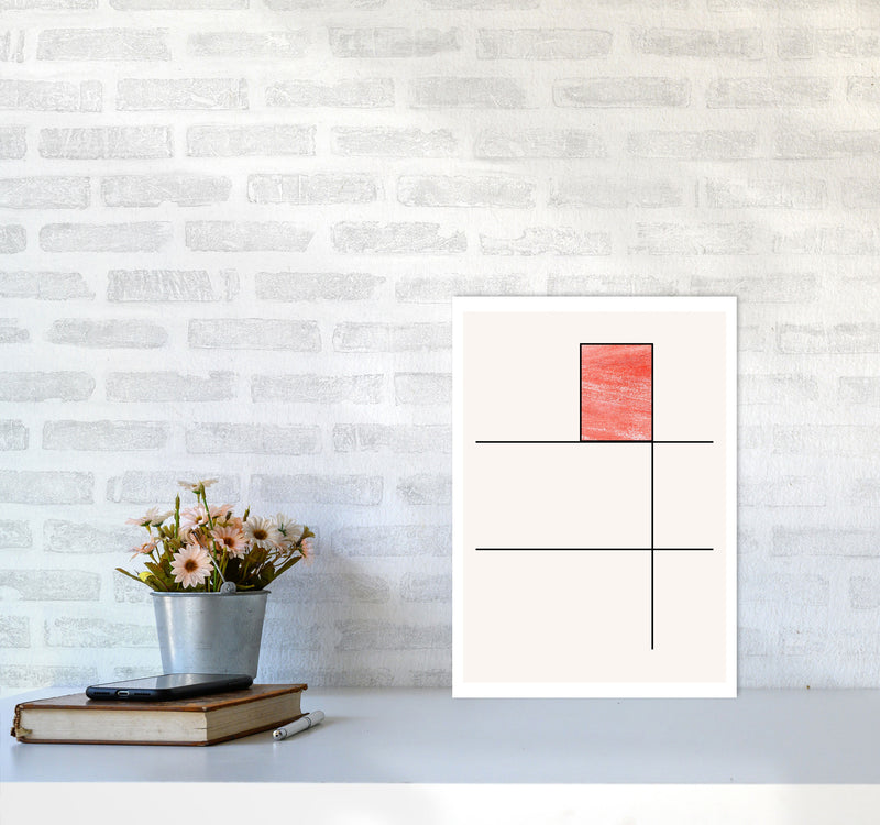 Abstract Red Crayon Geo 2 Modern Print A3 Black Frame