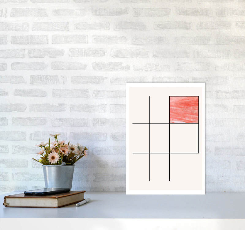 Abstract Red Crayon Geo 3 Modern Print A3 Black Frame