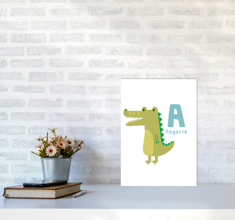 Alphabet Animals, A Is For Alligator Framed Nursey Wall Art Print A3 Black Frame