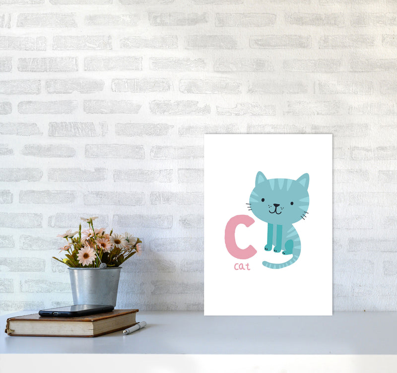Alphabet Animals, C Is For Cat Framed Nursey Wall Art Print A3 Black Frame