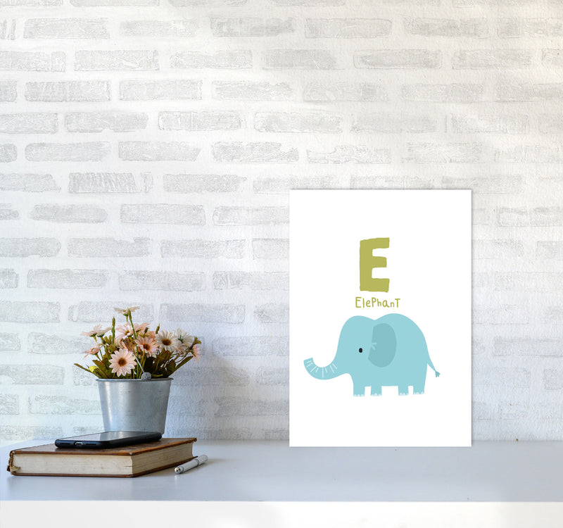 Alphabet Animals, E Is For Elephant Framed Nursey Wall Art Print A3 Black Frame