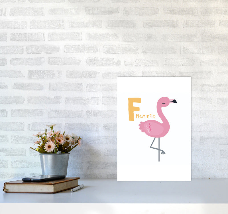Alphabet Animals, F Is For Flamingo Framed Nursey Wall Art Print A3 Black Frame