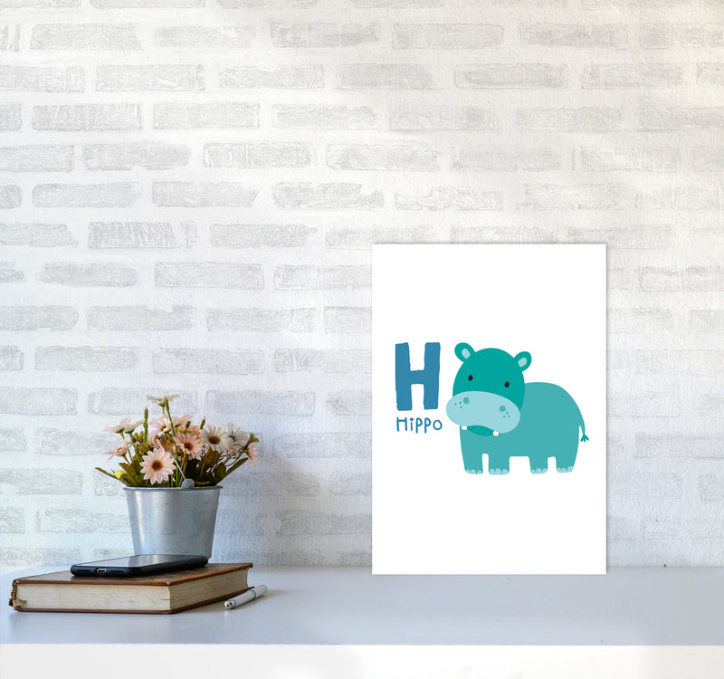 Alphabet Animals, H Is For Hippo Framed Nursey Wall Art Print A3 Black Frame