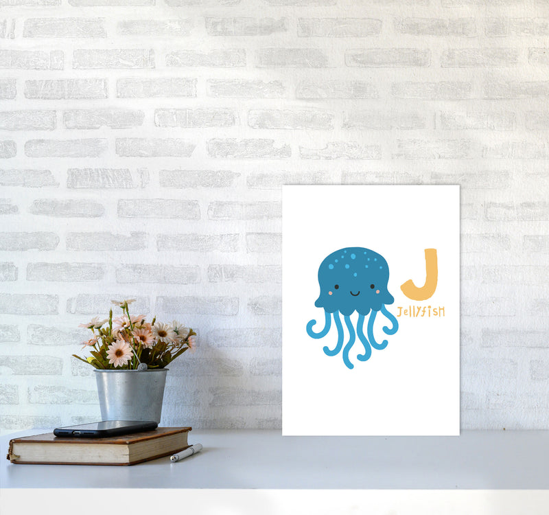 Alphabet Animals, J Is For Jellyfish Framed Nursey Wall Art Print A3 Black Frame