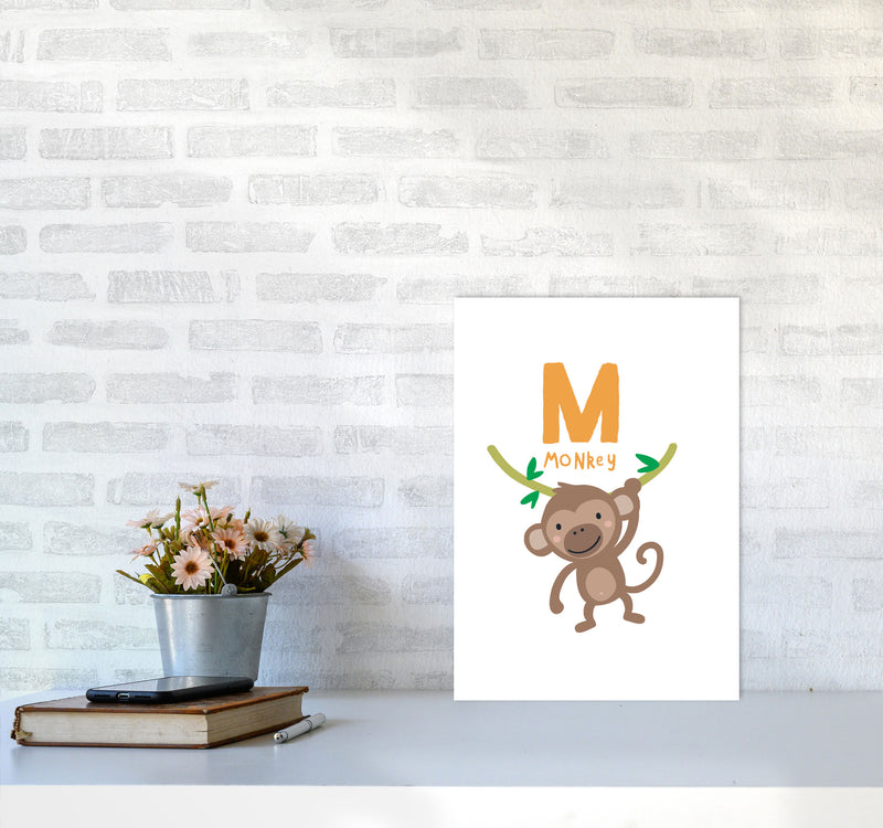 Alphabet Animals, M Is For Monkey Framed Nursey Wall Art Print A3 Black Frame
