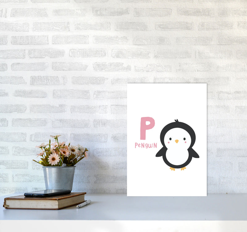 Alphabet Animals, P Is For Penguin Framed Nursey Wall Art Print A3 Black Frame
