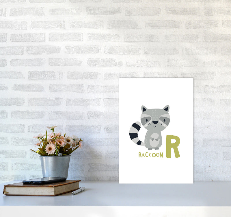 Alphabet Animals, R Is For Raccoon Framed Nursey Wall Art Print A3 Black Frame
