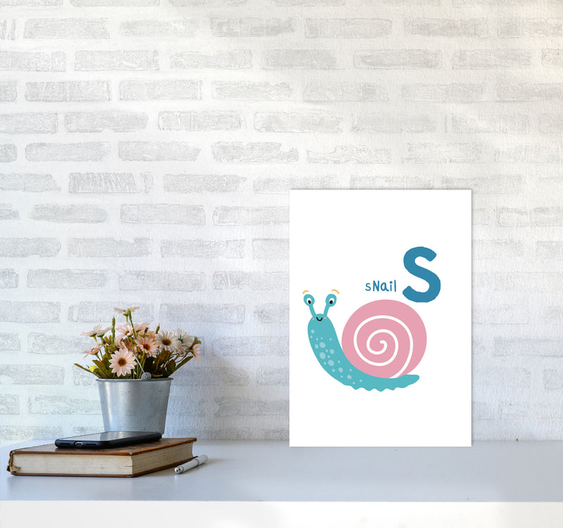 Alphabet Animals, S Is For Snail Framed Nursey Wall Art Print A3 Black Frame
