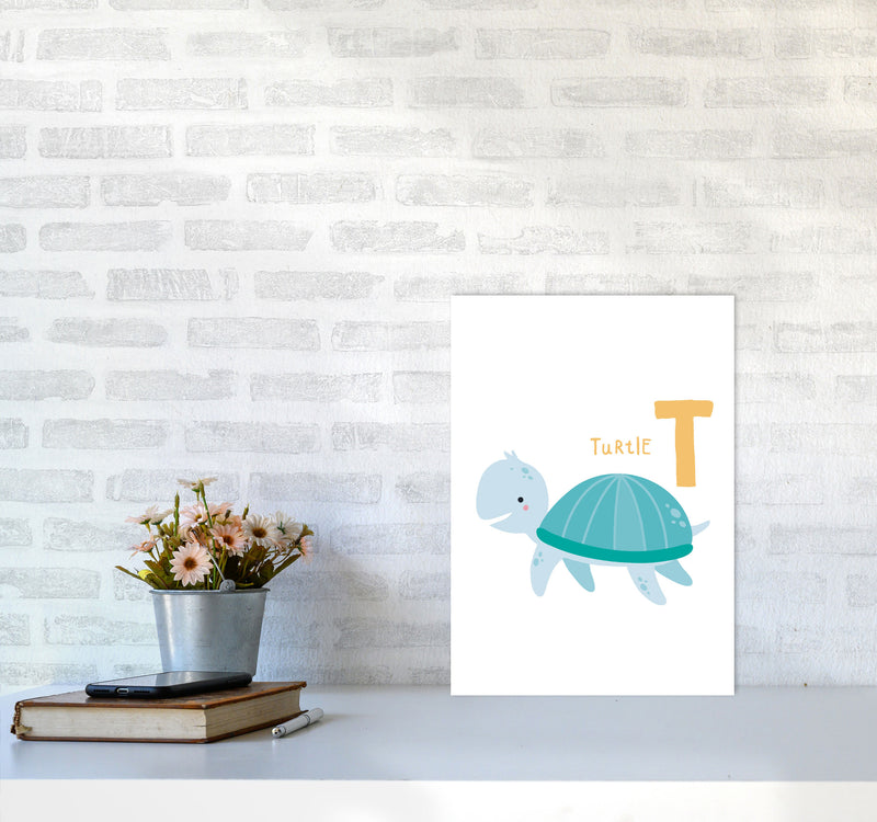 Alphabet Animals, T Is For Turtle Framed Nursey Wall Art Print A3 Black Frame