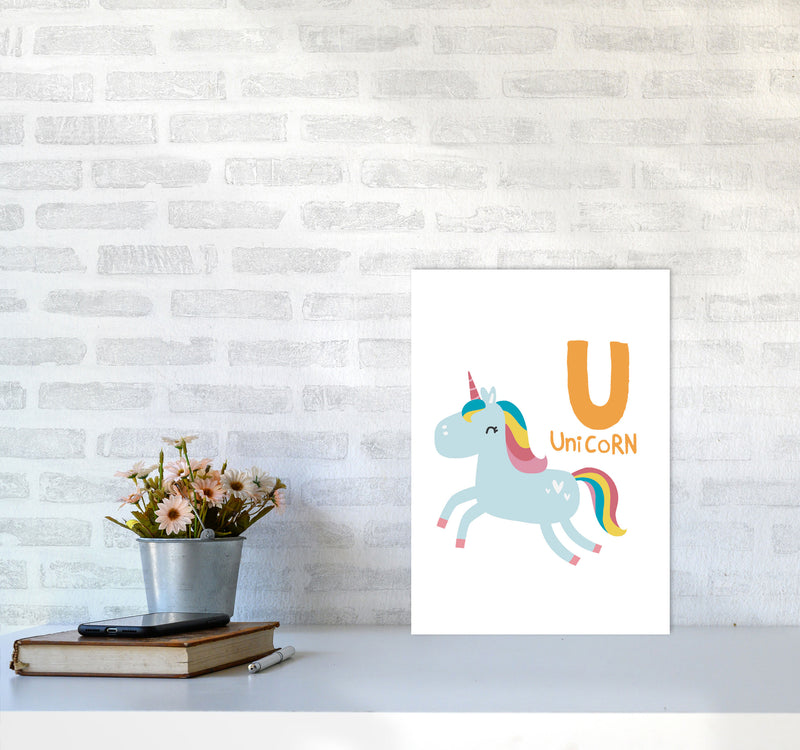 Alphabet Animals, U Is For Unicorn Framed Nursey Wall Art Print A3 Black Frame