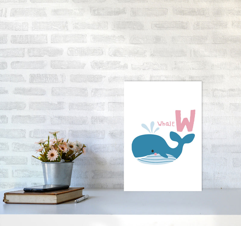 Alphabet Animals, W Is For Whale Framed Nursey Wall Art Print A3 Black Frame